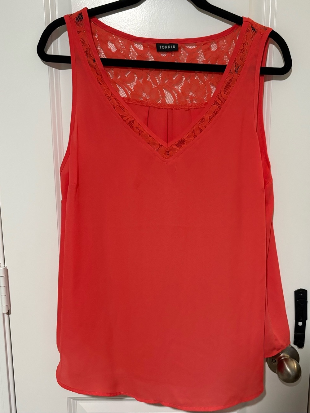Torrid Coral Red Lace Trim V-Neck Sleeveless Blouse Size 00